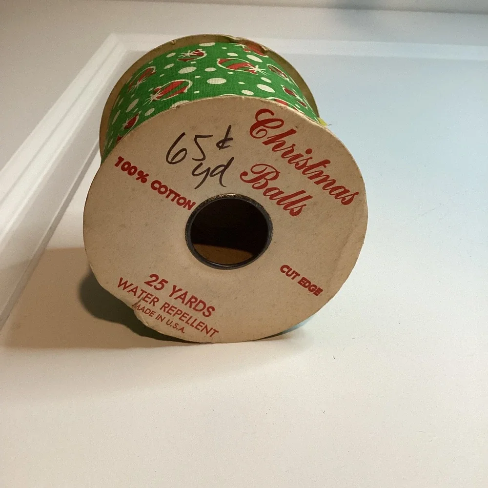 Vintage Christmas Balls Fabric Ribbon 2.5 Inch Spool Holiday Decor 25 yard